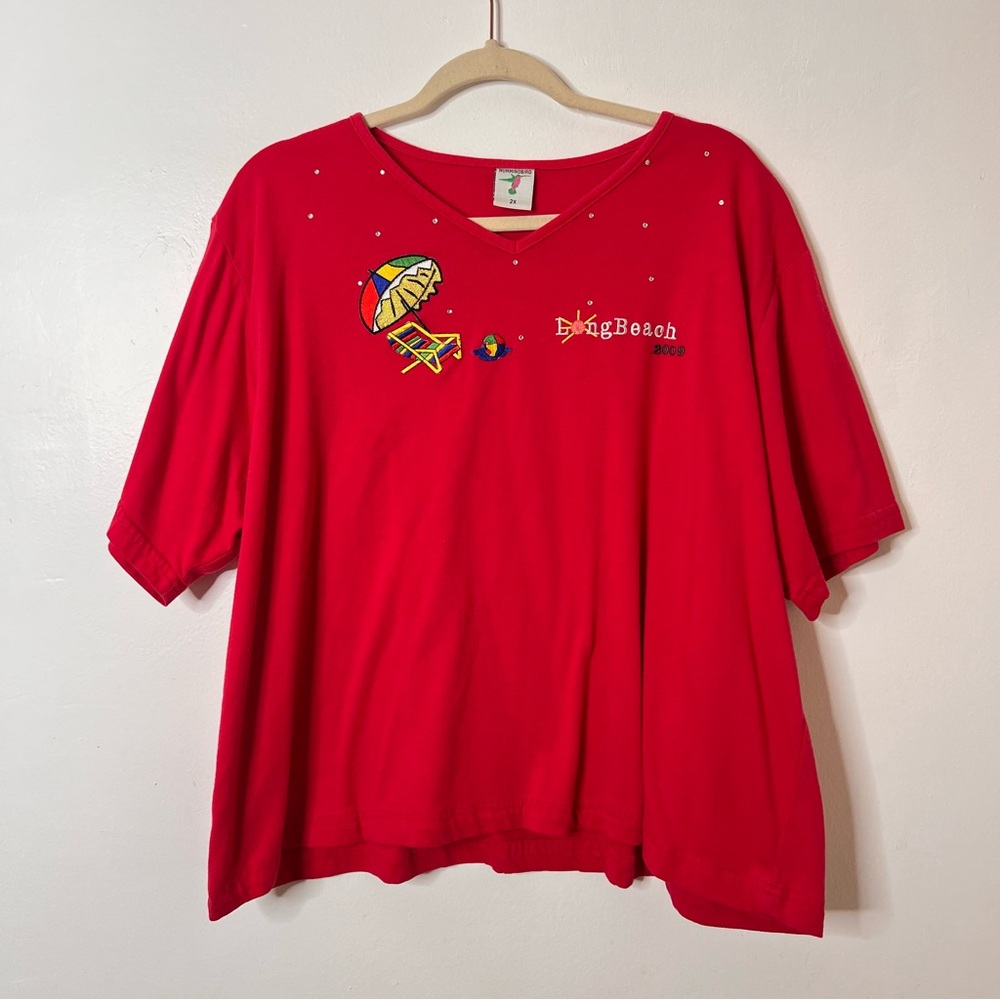 Hummingbird VINTAGE Red V-Neck T-Shirt Size 2X